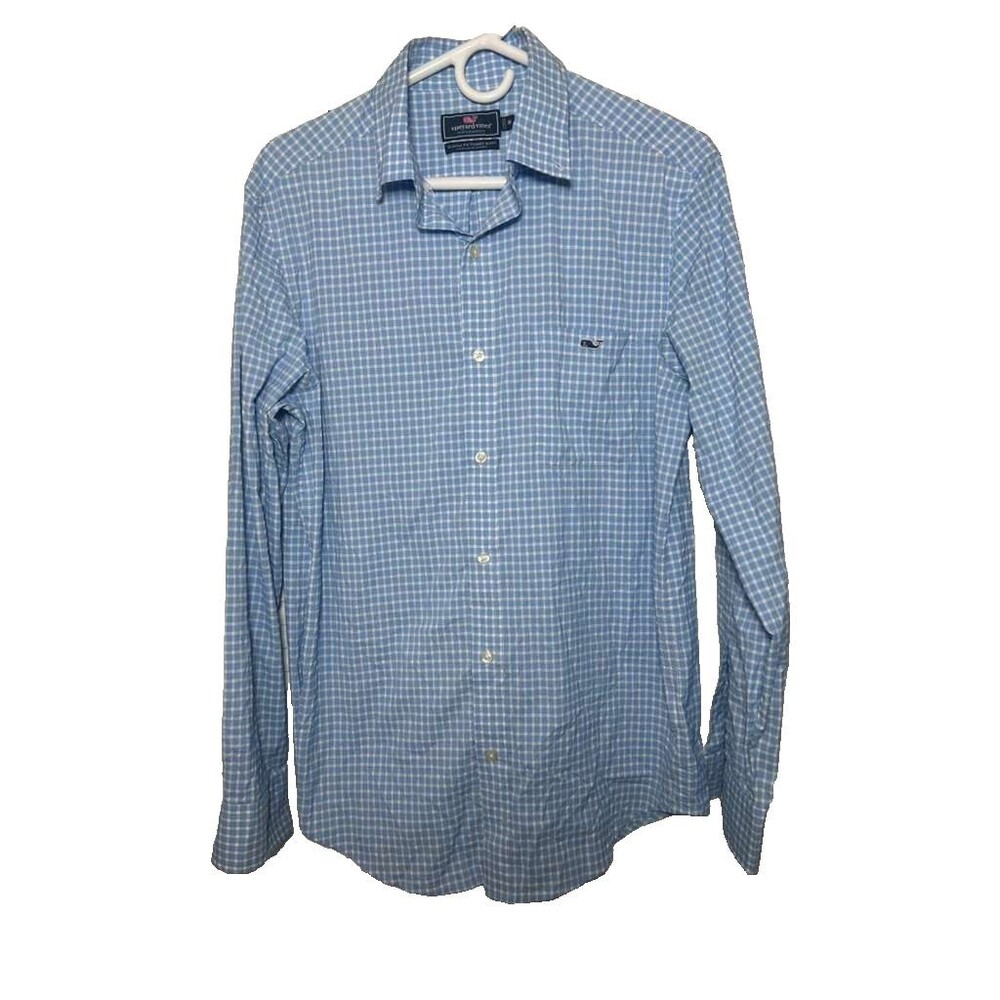 Vineyard Vines Checkered Button Down Shirt Men's Medium Blue Classic Fit Tucker
